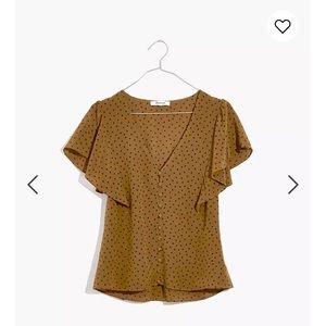 MADEWELL FLUTTER SLEEVE POLKA DOT TOP